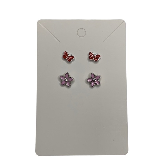 Pink butterfly and flower earrings - Picture 2 of 3